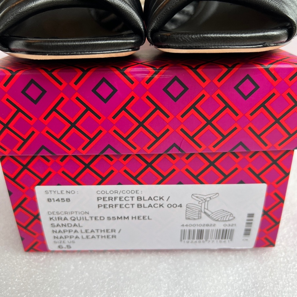 TORY BURCH Kira Quilted 55mm Heeled Sandals Black Sz 6.5 NEW - Picture 7 of 14